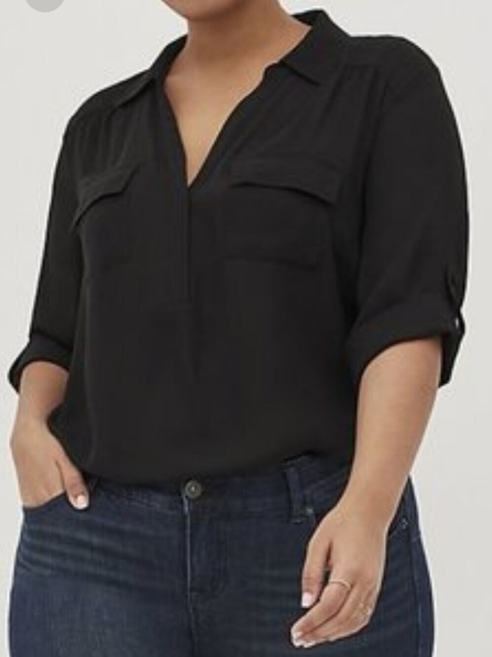 torrid Black V-Neck Roll-Tab Dolman Blouse